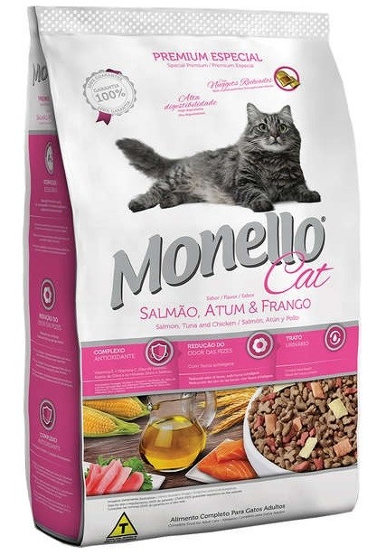 Ração Monello Cats Premium Especial Sabor Salmão, Atum e Frango para Gatos - 15 Kg