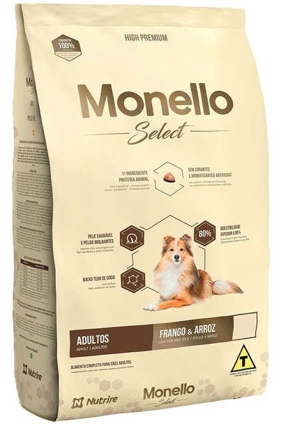 Ração Monello Select High Premium para Cães Adultos Raças Grandes - 15 Kg