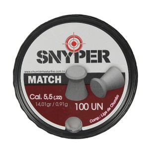 Chumbinho Snyper Match para Carabinas 5.5mm com 100 Unidades