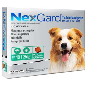 Antipulgas e Carrapatos NexGard 68 mg para Cães de 10,1 a 25 Kg